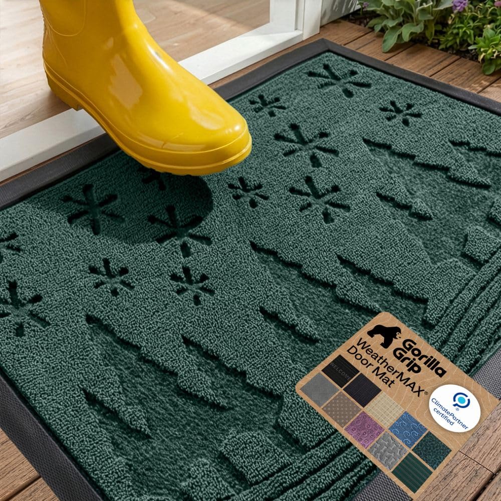 GORILLA GRIP WeatherMAX Door Mat, Indoor and Outdoor Use, Gray Diamond