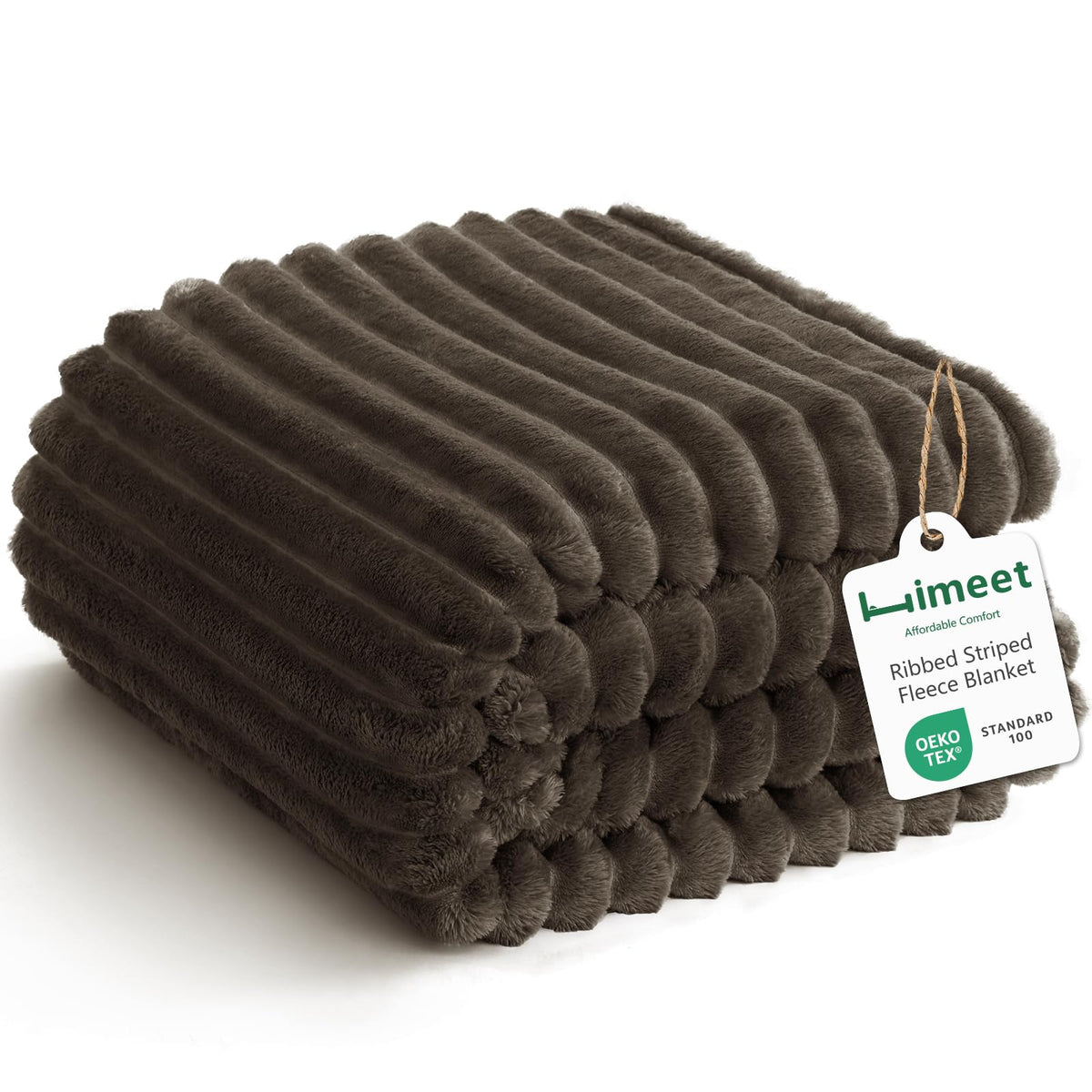 HIMEET Black Throw Blanket for Couch, 300GSM Ribbed Fleece, 50 x 60 Inches