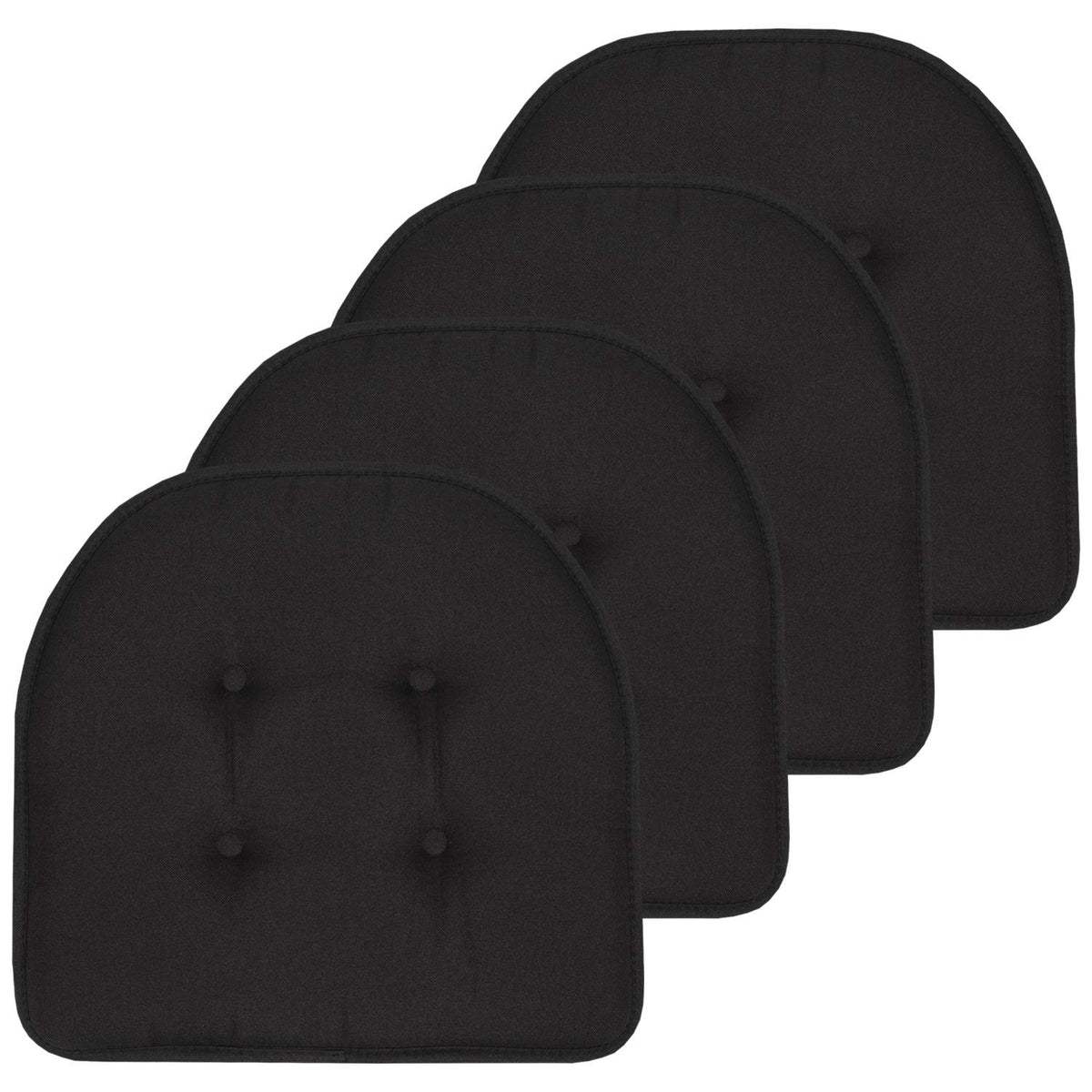 Sweet Home Collection Chair Cushion Memory Foam Pads Tufted Slip Non Skid Rubber Back U-Shaped 17" x 16" Seat Cover, 4 Count (Pack of 1), Army Green