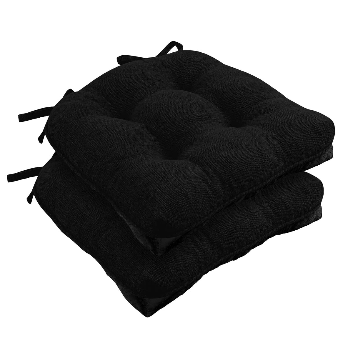 Wellsin Chair Cushions for Dining Chairs, Non-Slip Kitchen Chair Pads with Ties, Tufted Shredded Foam Kitchen Chair Cushions Set of 4, 15.5" X 15.5", Black