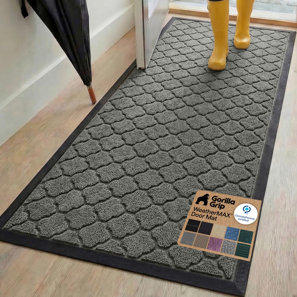 GORILLA GRIP WeatherMAX Door Mat, Indoor and Outdoor Use, Gray Diamond