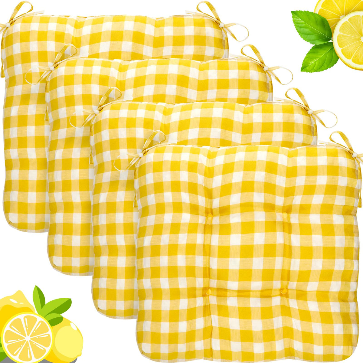 Geetery 4 Pack Chair Cushions, 16" x 15",Black and White,Plaid
