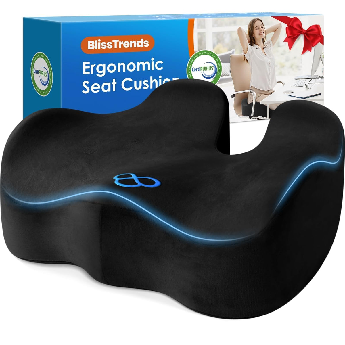 BlissTrends Memory Foam Seat Cushion for Office Chair & Car Seat, Black