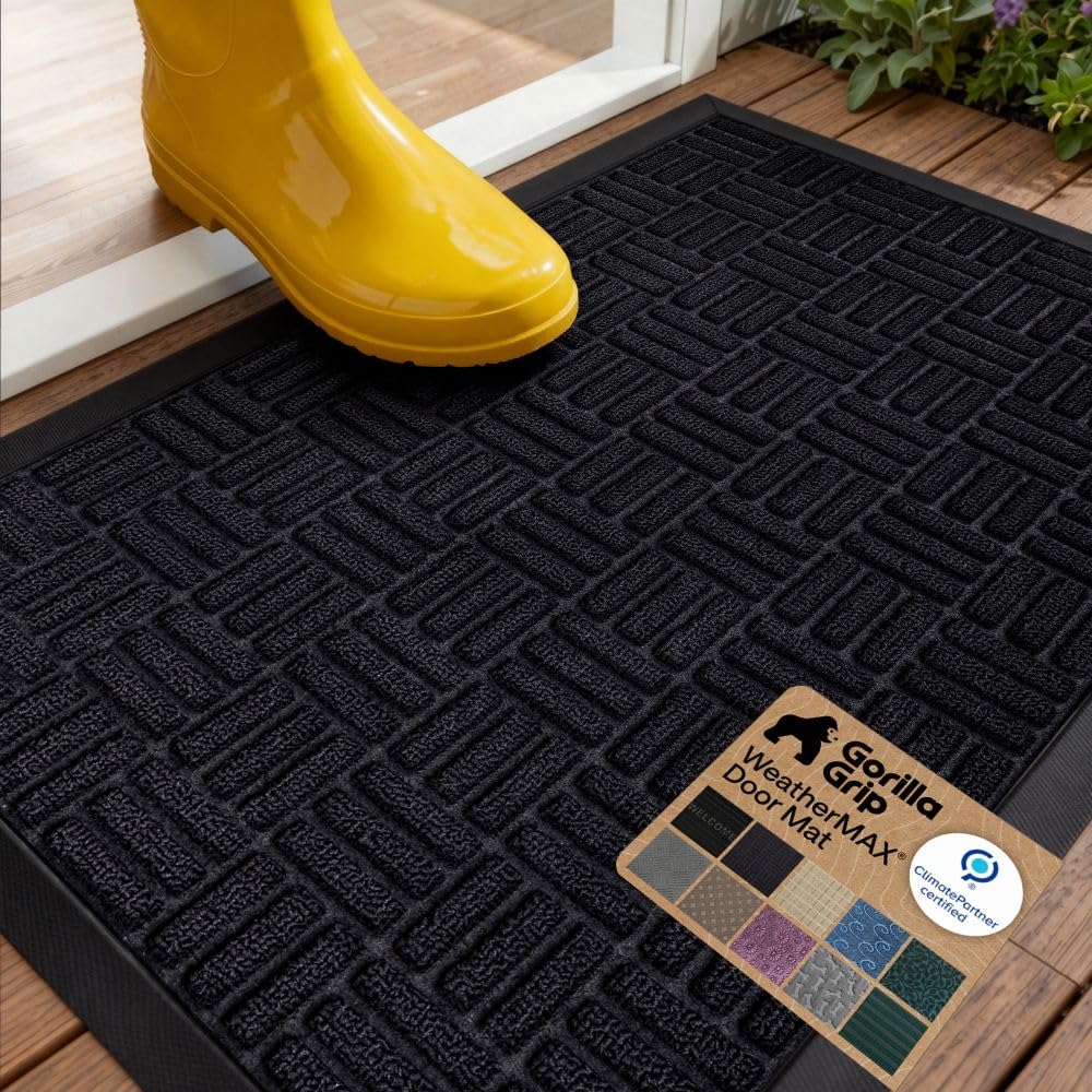GORILLA GRIP WeatherMAX Door Mat, Indoor and Outdoor Use, Gray Diamond