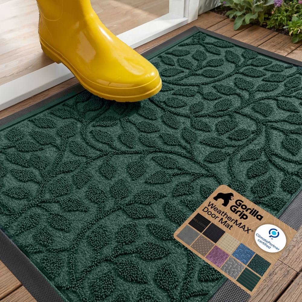 GORILLA GRIP WeatherMAX Door Mat, Indoor and Outdoor Use, Gray Diamond