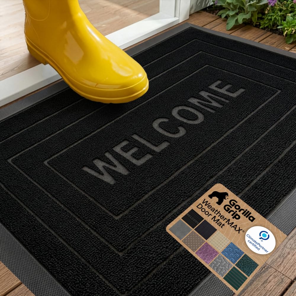 GORILLA GRIP WeatherMAX Door Mat, Indoor and Outdoor Use, Gray Diamond