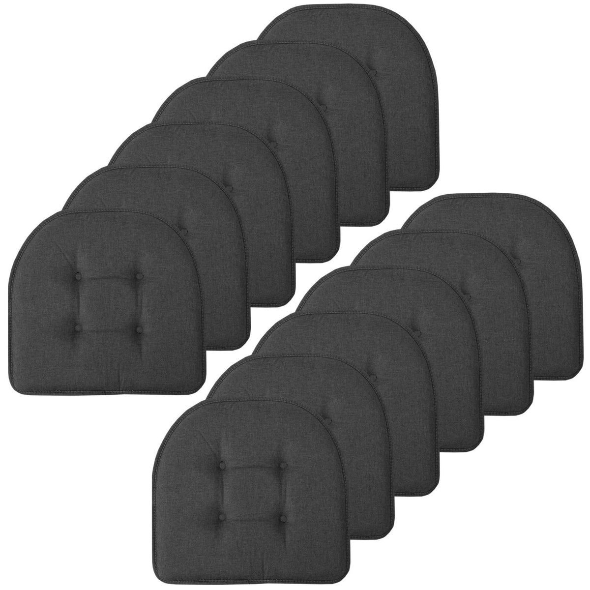 Sweet Home Collection Chair Cushion Memory Foam Pads Tufted Slip Non Skid Rubber Back U-Shaped 17" x 16" Seat Cover, 4 Count (Pack of 1), Army Green