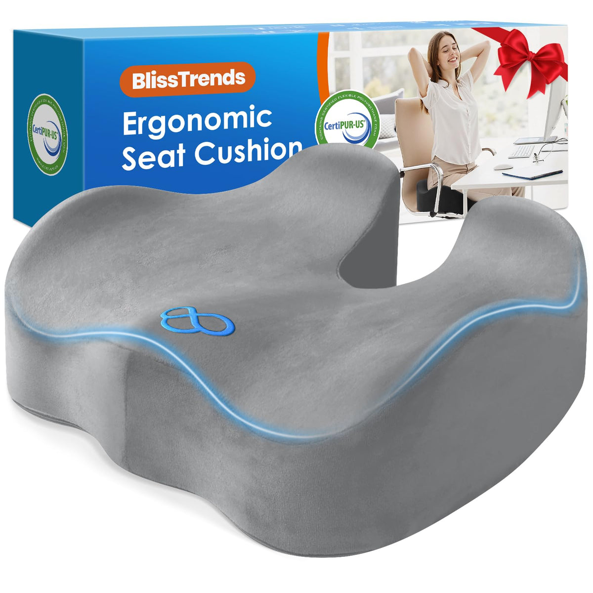 BlissTrends Memory Foam Seat Cushion for Office Chair & Car Seat, Black