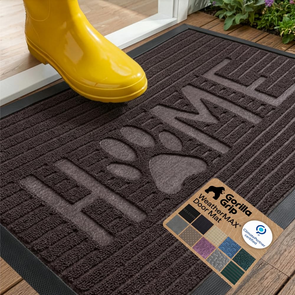 GORILLA GRIP WeatherMAX Door Mat, Indoor and Outdoor Use, Gray Diamond
