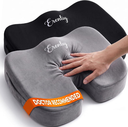 2 PACK Seat Cushion for Office Chair, Memory Foam Chair Cushions Black/Grey