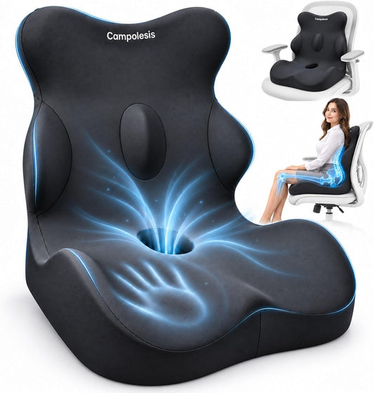 Office Chair Cushion with Back Support, Wide Memory Foam Ergonomic Design