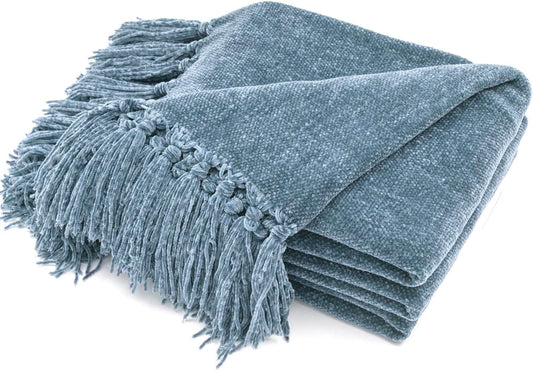RECYCO Chenille Throw Blanket for Couch, 50"x60", Dusty Blue