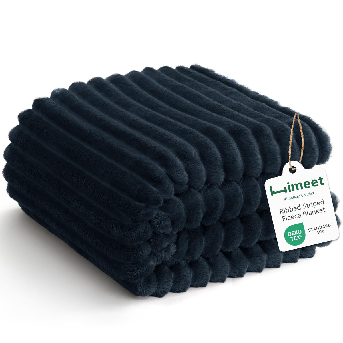 HIMEET Black Throw Blanket for Couch, 300GSM Ribbed Fleece, 50 x 60 Inches