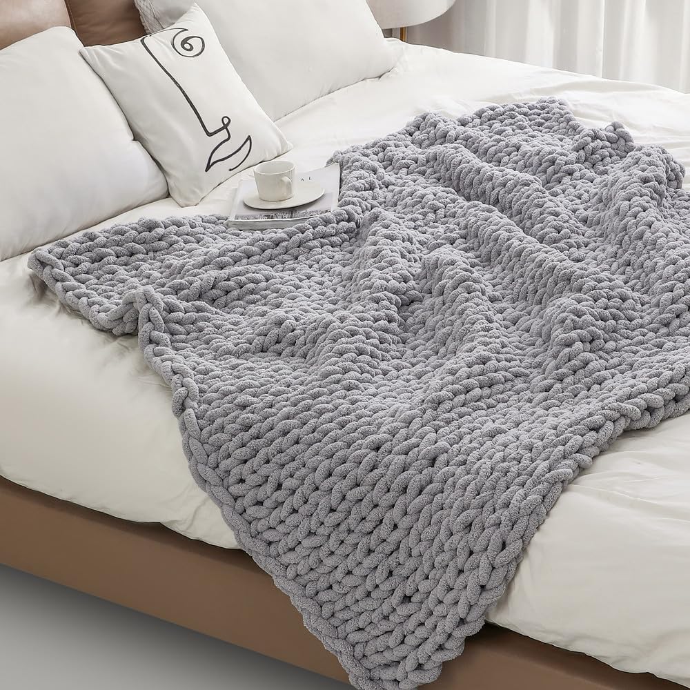Soft Chunky Knit Throw Blanket for Couch, Cozy Warm Knitted Blankets