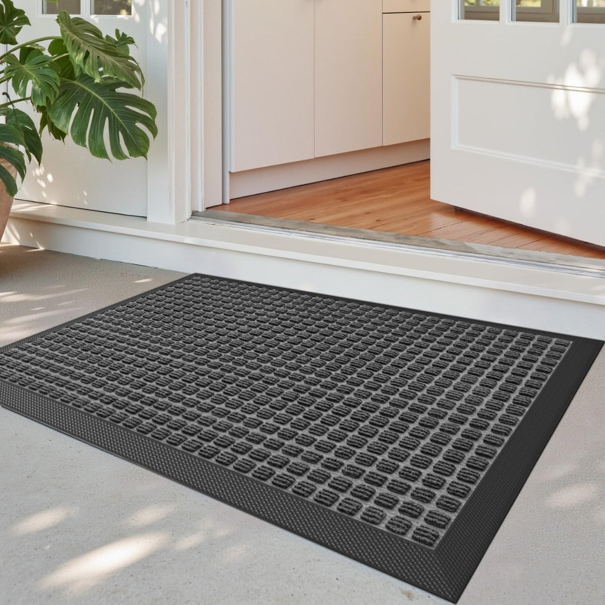 DEXI Front Door Mat Outside Entrance 48x72 Rubber Entry Doormat Brown