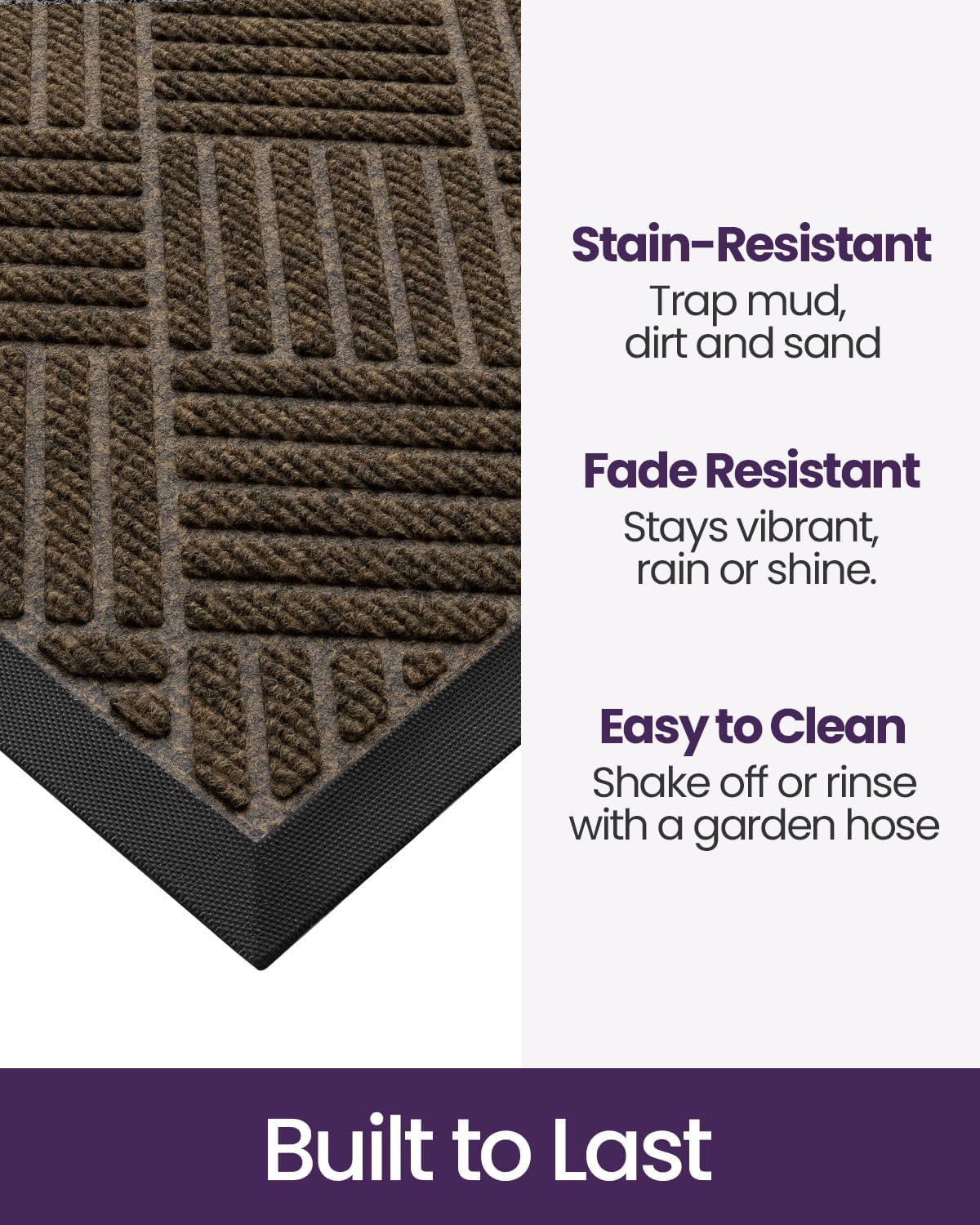 DEXI Front Door Mat Outside Entrance 48x72 Rubber Entry Doormat Brown