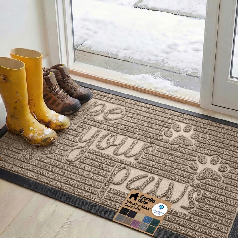 GORILLA GRIP WeatherMAX Door Mat, Indoor and Outdoor Use, Gray Diamond