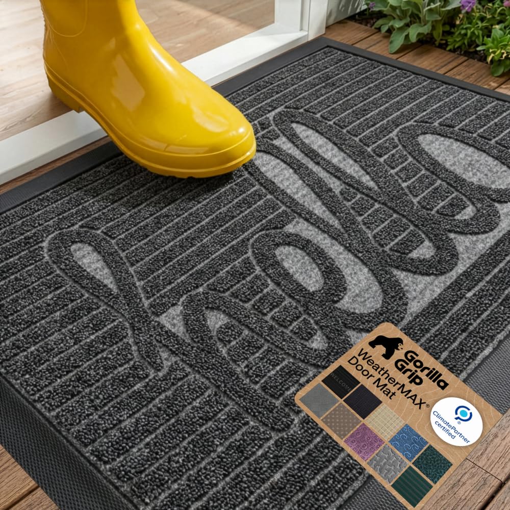 GORILLA GRIP WeatherMAX Door Mat, Indoor and Outdoor Use, Gray Diamond