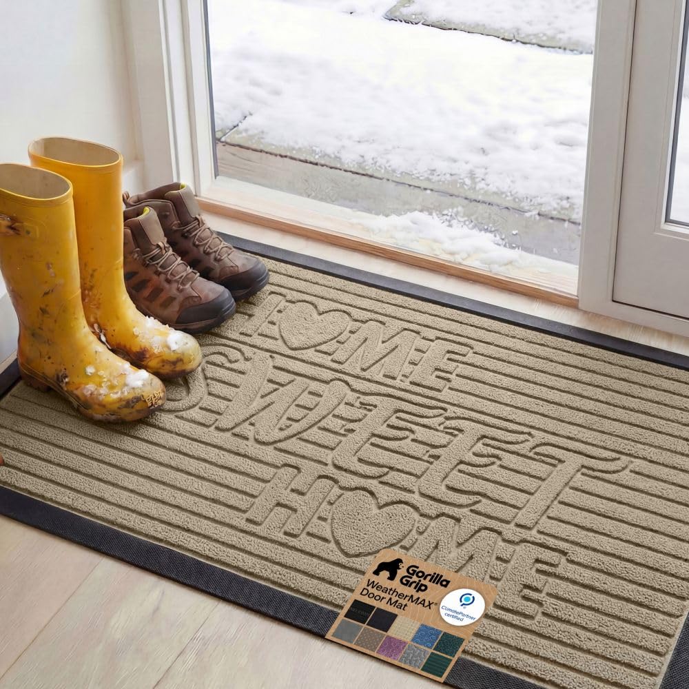 GORILLA GRIP WeatherMAX Door Mat, Indoor and Outdoor Use, Gray Diamond
