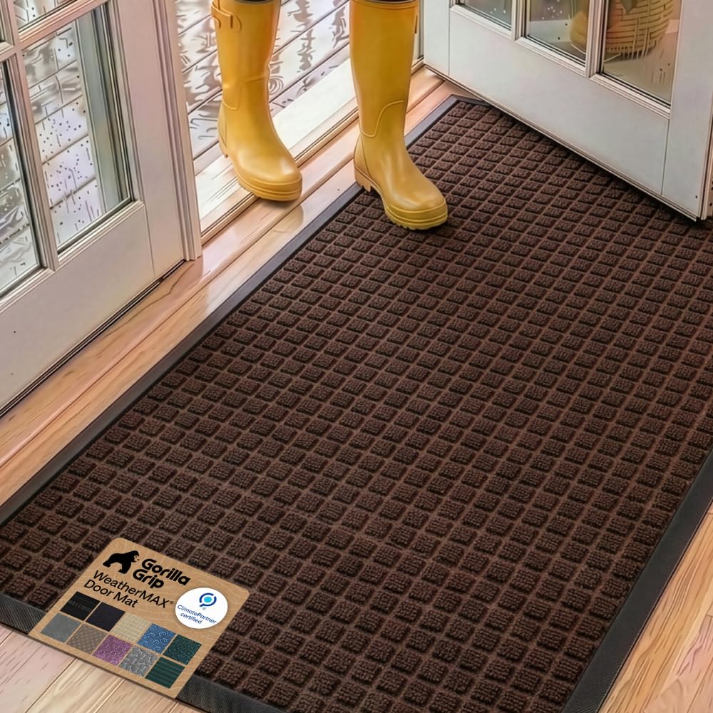 GORILLA GRIP WeatherMAX Door Mat, Indoor and Outdoor Use, Gray Diamond