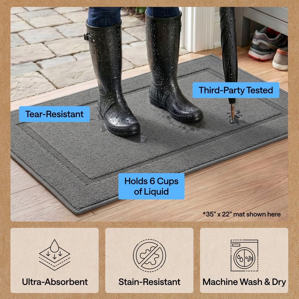 GORILLA GRIP Indoor Door Mat, Rubber Backing Entry Rug 29x17, Gray