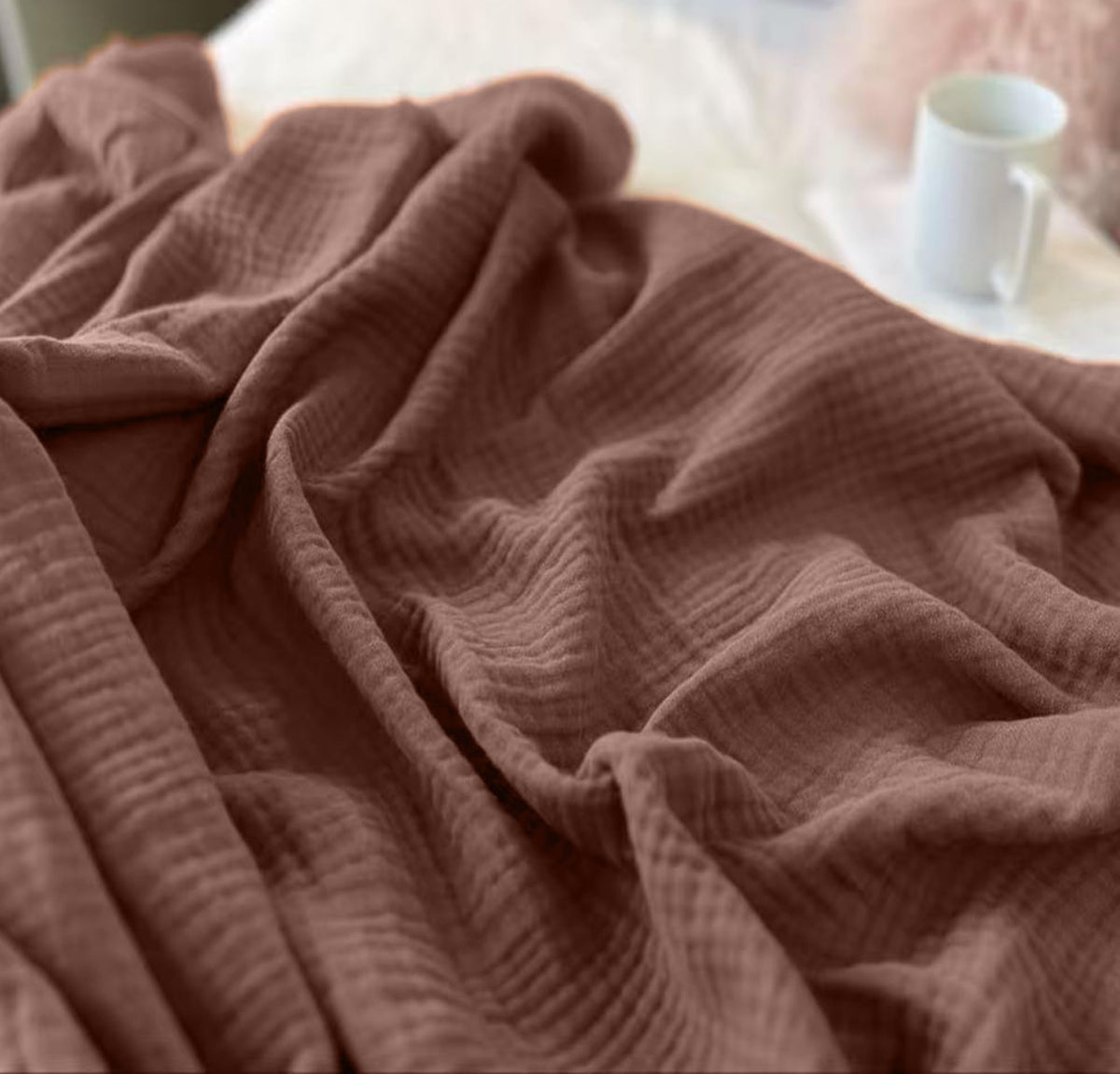 KyraHome 100% Organic Cotton Throw Muslin Blanket, 50"x60", Oatmeal Khaki
