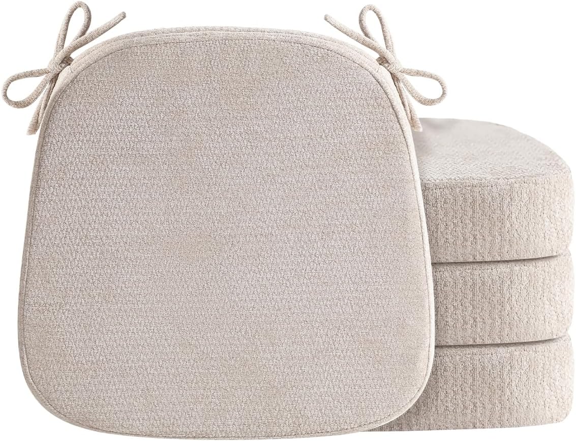 Chair Cushions for Dining Chairs, Washable Chair Pads, Beige, 4 Pack