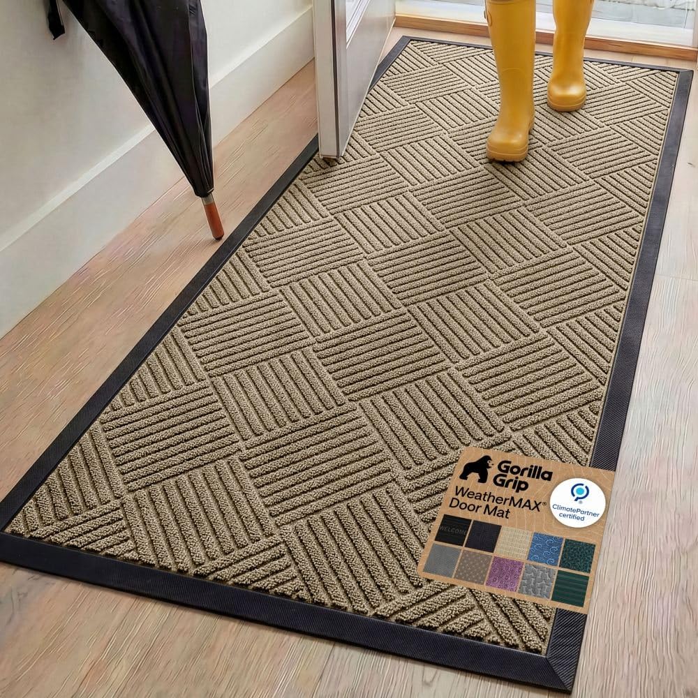 GORILLA GRIP WeatherMAX Door Mat, Indoor and Outdoor Use, Gray Diamond