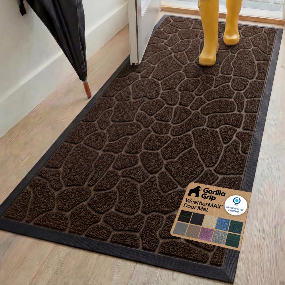 GORILLA GRIP WeatherMAX Door Mat, Indoor and Outdoor Use, Gray Diamond