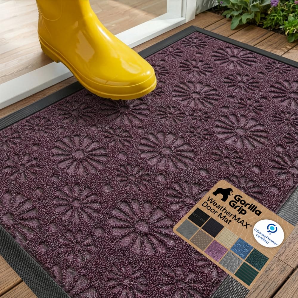 GORILLA GRIP WeatherMAX Door Mat, Indoor and Outdoor Use, Gray Diamond