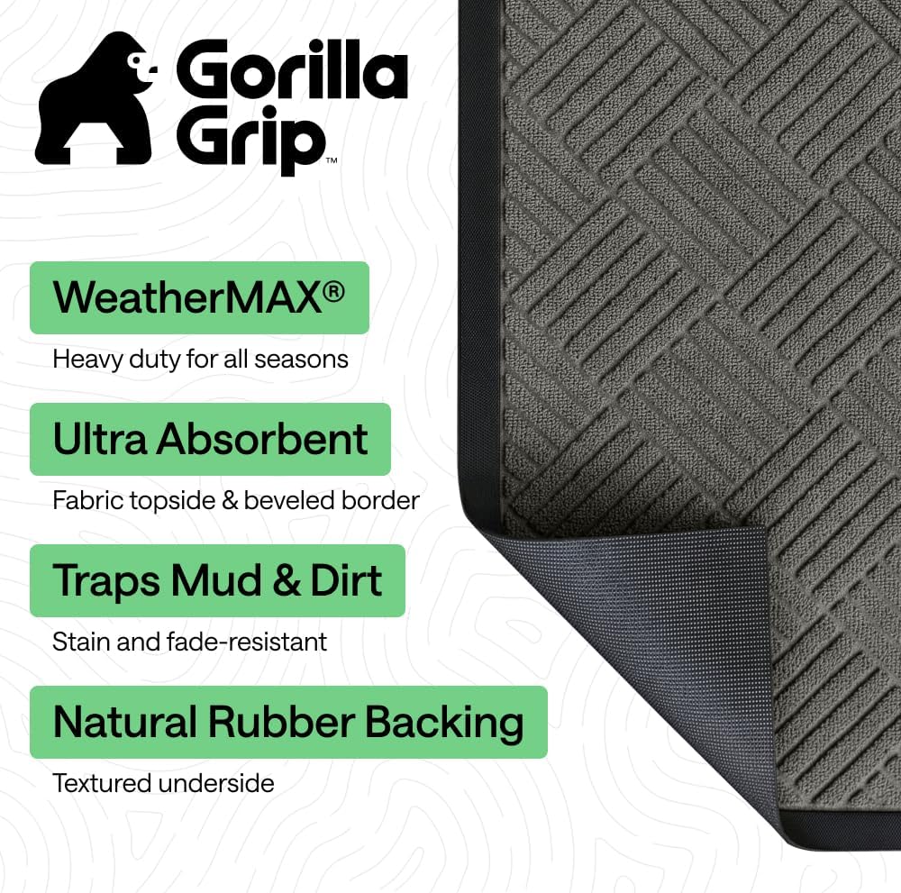GORILLA GRIP WeatherMAX Door Mat, Indoor and Outdoor Use, Gray Diamond