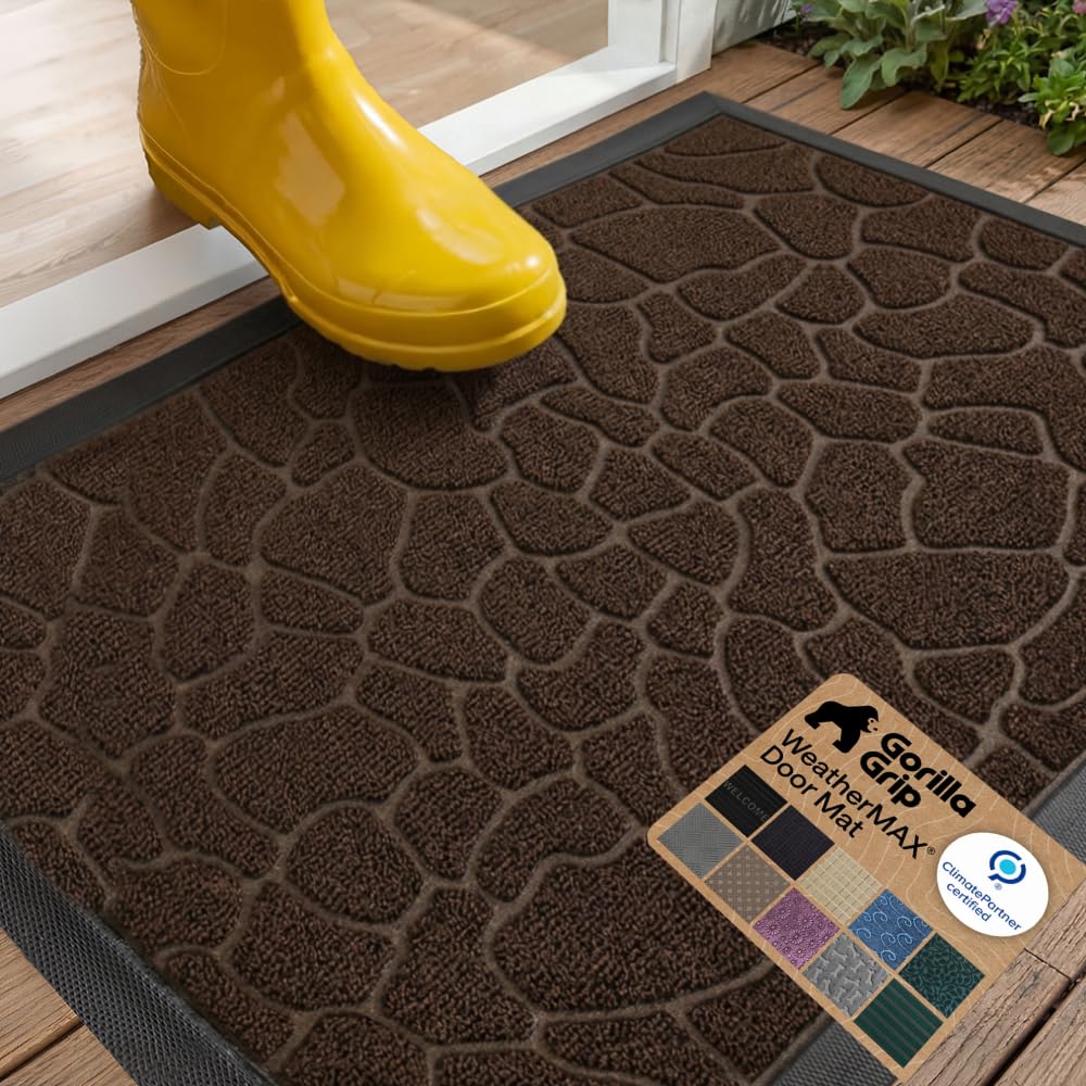 GORILLA GRIP WeatherMAX Door Mat, Indoor and Outdoor Use, Gray Diamond