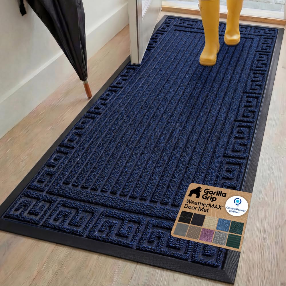 GORILLA GRIP WeatherMAX Door Mat, Indoor and Outdoor Use, Gray Diamond
