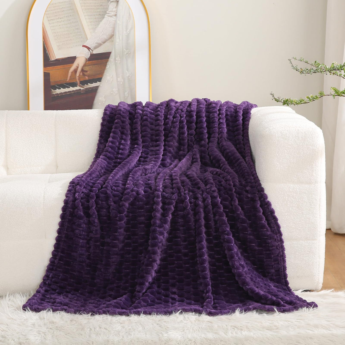 Red Throw Blanket 50"×60" inches Gifts for Mom Fuzzy 3D Jacquard Decorative