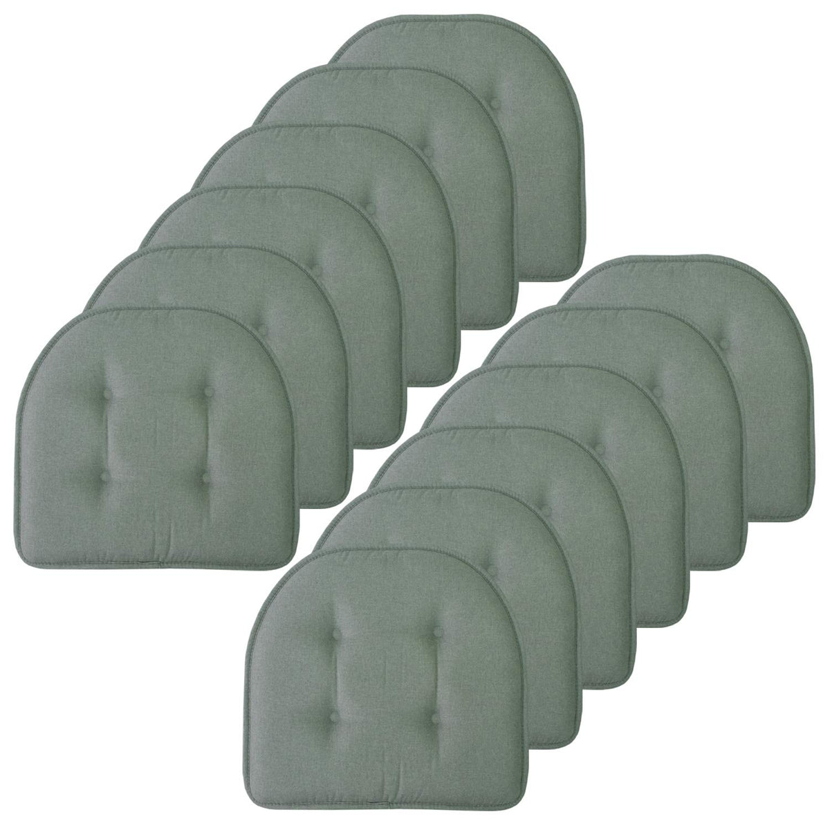 Sweet Home Collection Chair Cushion Memory Foam Pads Tufted Slip Non Skid Rubber Back U-Shaped 17" x 16" Seat Cover, 4 Count (Pack of 1), Army Green