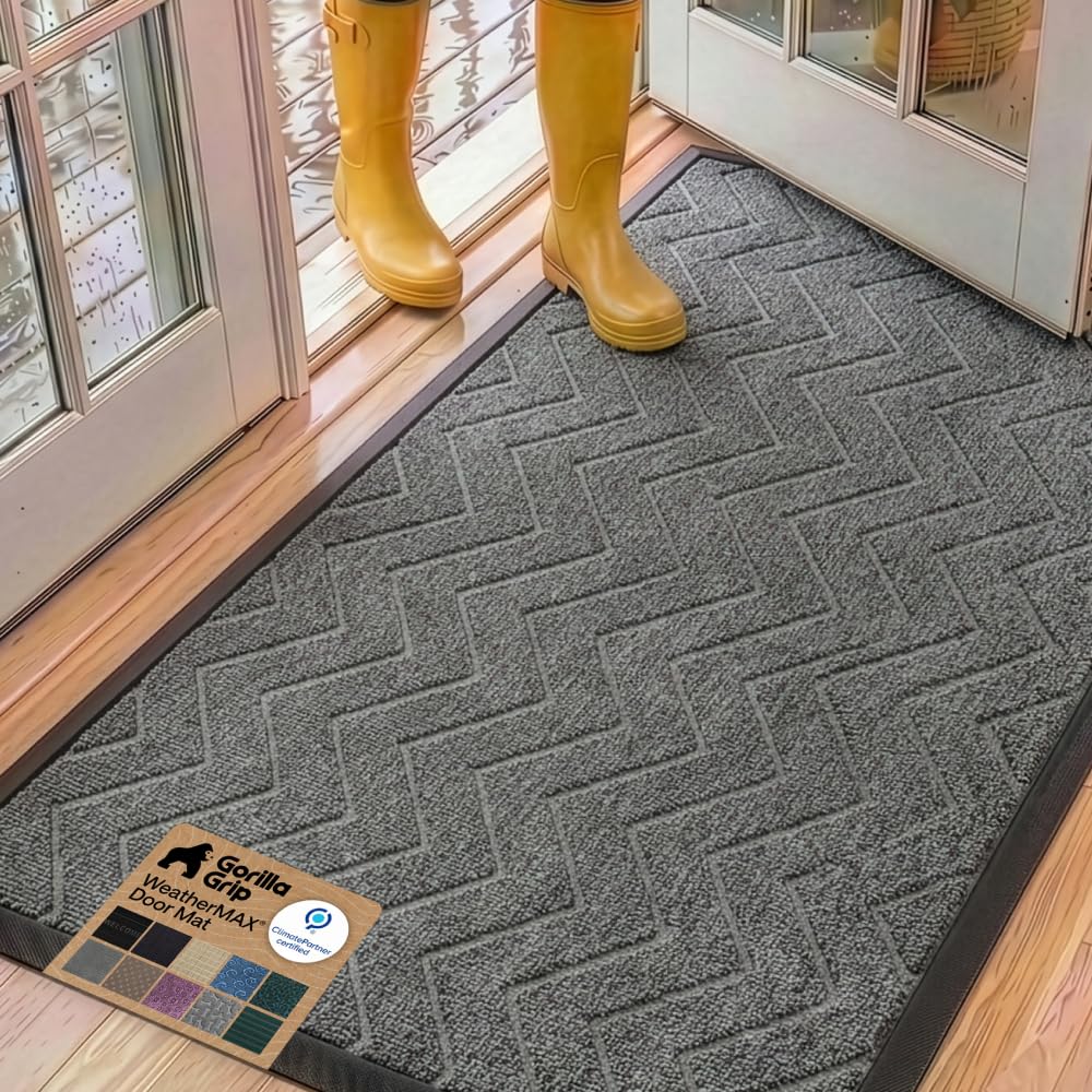 GORILLA GRIP WeatherMAX Door Mat, Indoor and Outdoor Use, Gray Diamond
