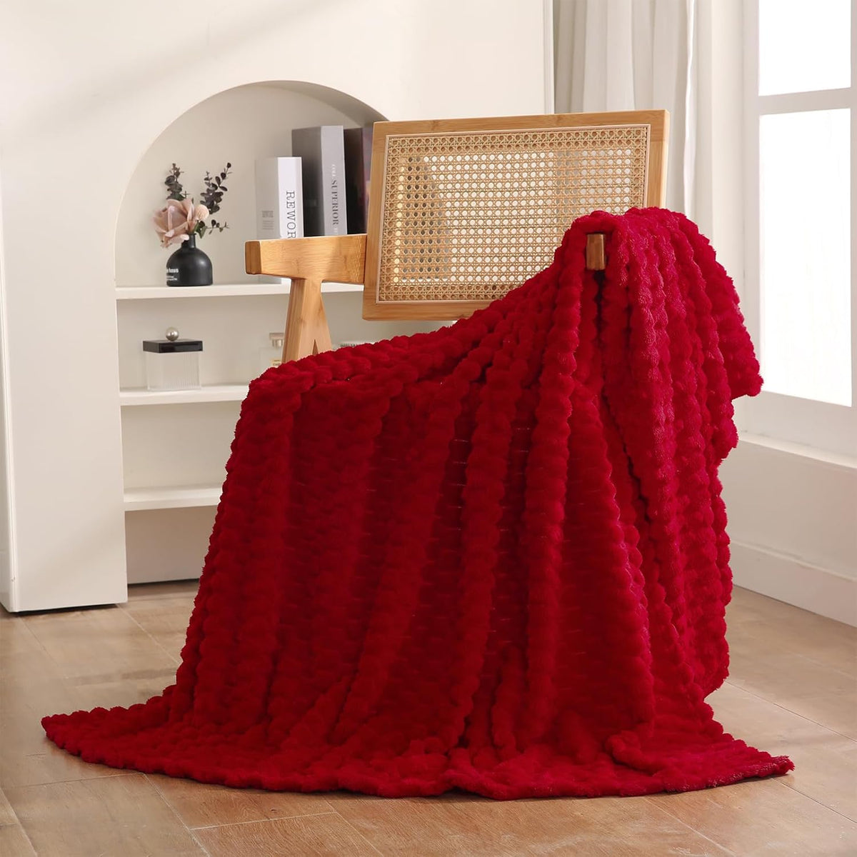 Red Throw Blanket 50"×60" inches Gifts for Mom Fuzzy 3D Jacquard Decorative