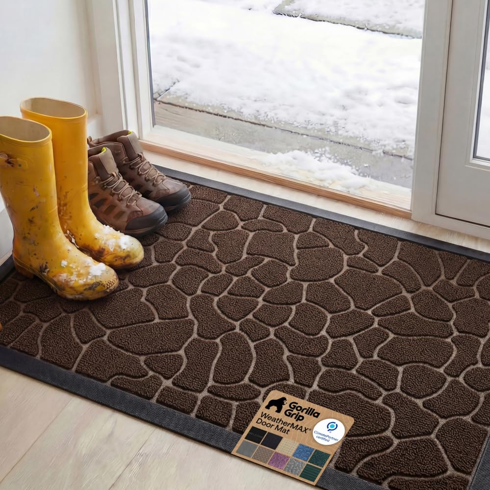 GORILLA GRIP WeatherMAX Door Mat, Indoor and Outdoor Use, Gray Diamond