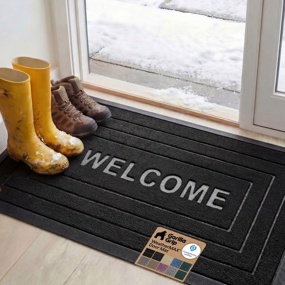 GORILLA GRIP WeatherMAX Door Mat, Indoor and Outdoor Use, Gray Diamond
