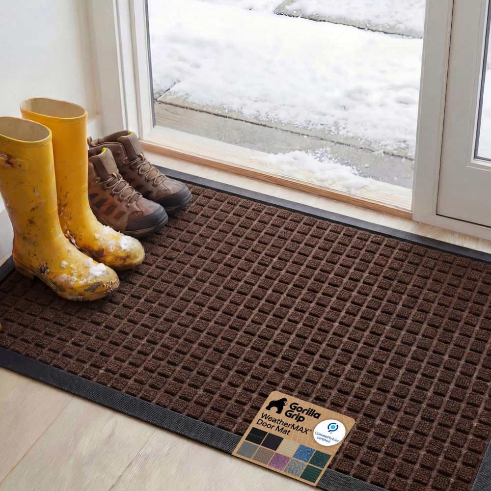 GORILLA GRIP WeatherMAX Door Mat, Indoor and Outdoor Use, Gray Diamond