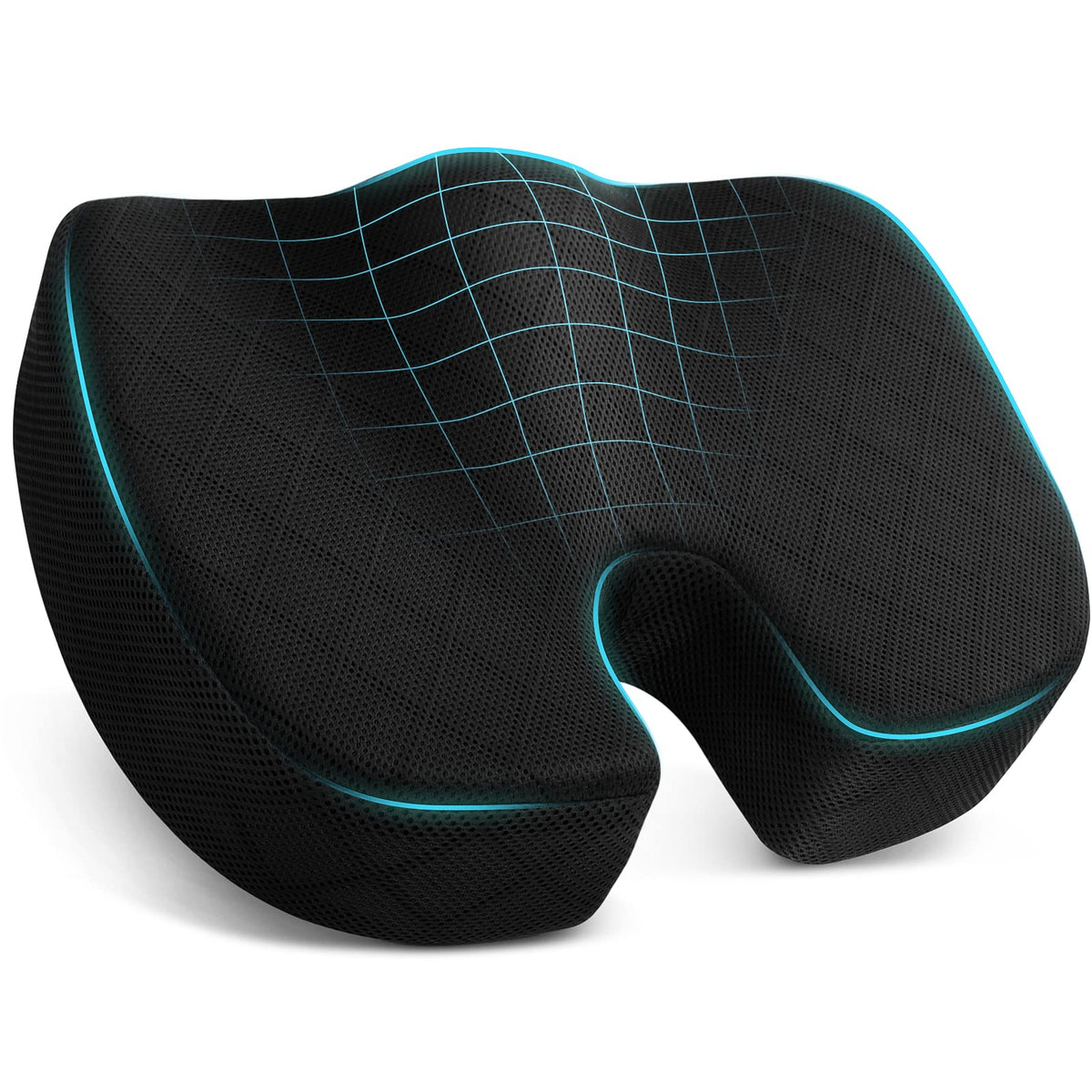 TushGuard Seat Cushion, Memory Foam Office Chair Cushion - Black, Large