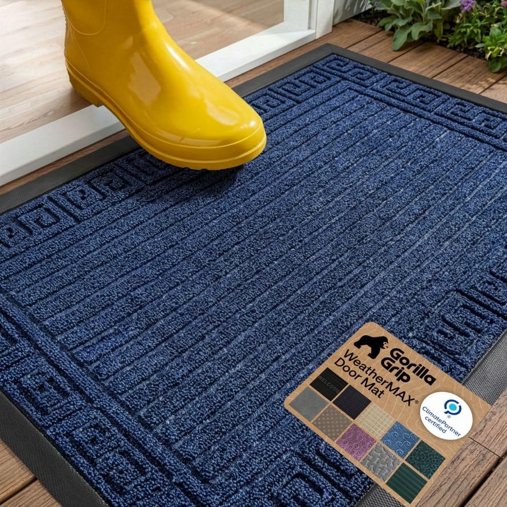 GORILLA GRIP WeatherMAX Door Mat, Indoor and Outdoor Use, Gray Diamond
