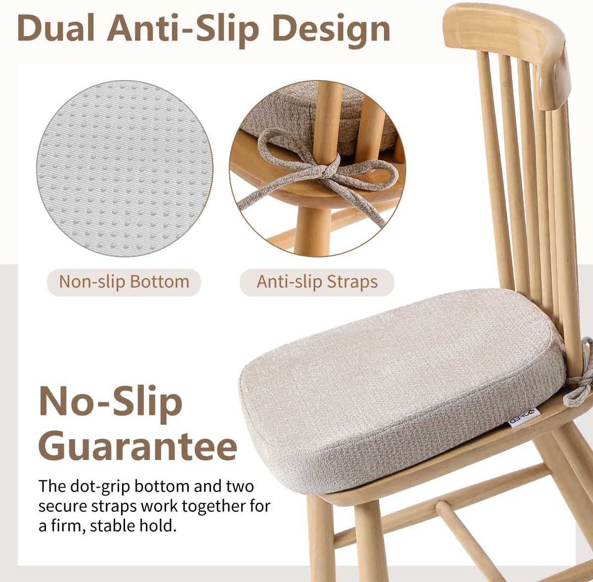 Chair Cushions for Dining Chairs, Washable Chair Pads, Beige, 4 Pack