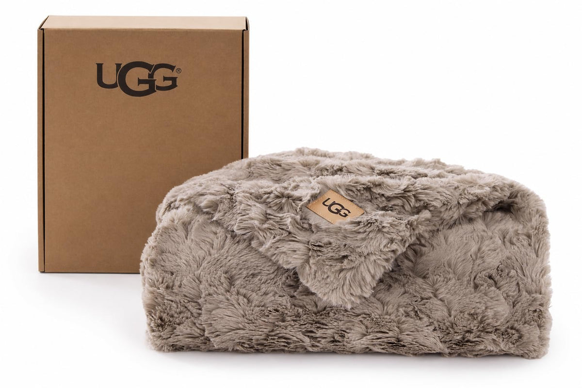 UGG Adalee Throw Blanket for Sofa, Faux Fur Blanket, 50" x 70", Seal Grey
