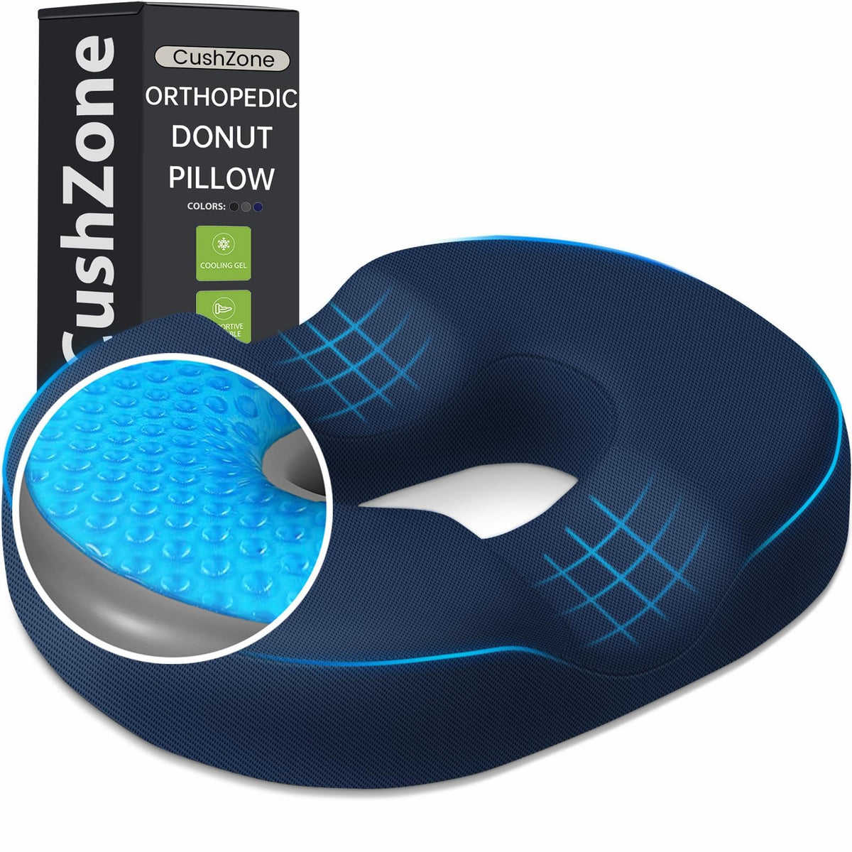 Donut Pillow Seat Cushion, Cooling Gel Memory Foam Chair Cushion, Black