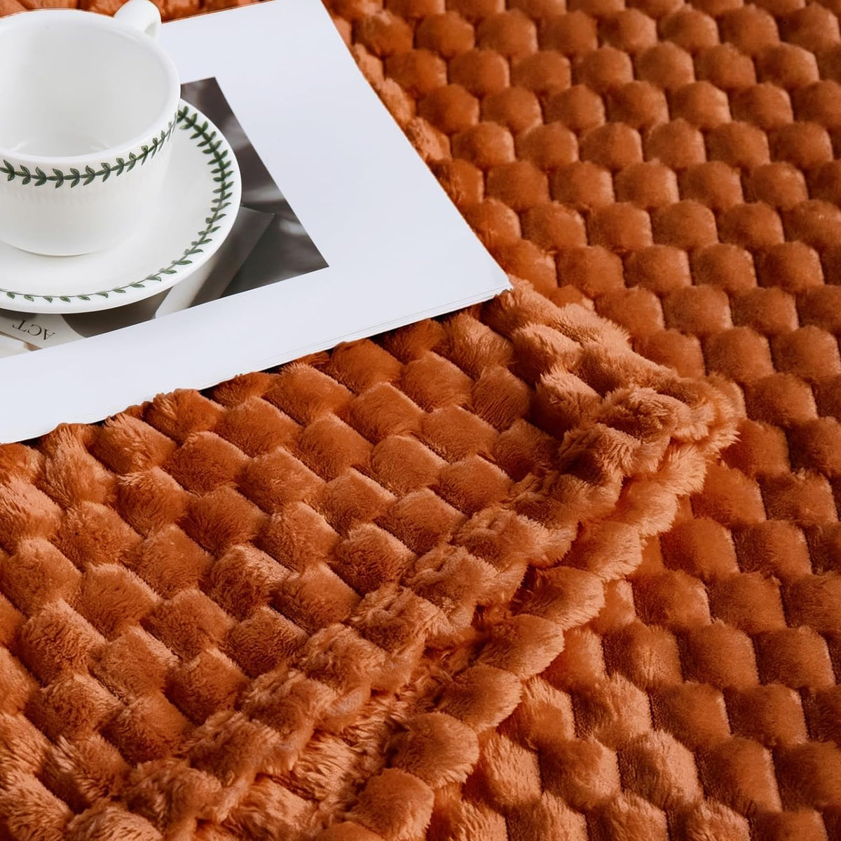 Bnuitland Burnt Orange Flannel Throw Blanket (50X40 inches), 300 GSM Fleece Cozy Warm Soft Lightweight Bed Sofa Blanket for Babys and Pets, Suitable for All Seasons