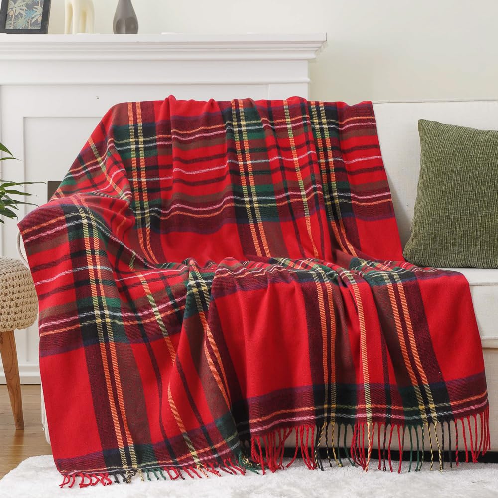 Fall Plaid Throw Blanket for Couch, Rustic Knit Throw Blanket 50"x60"