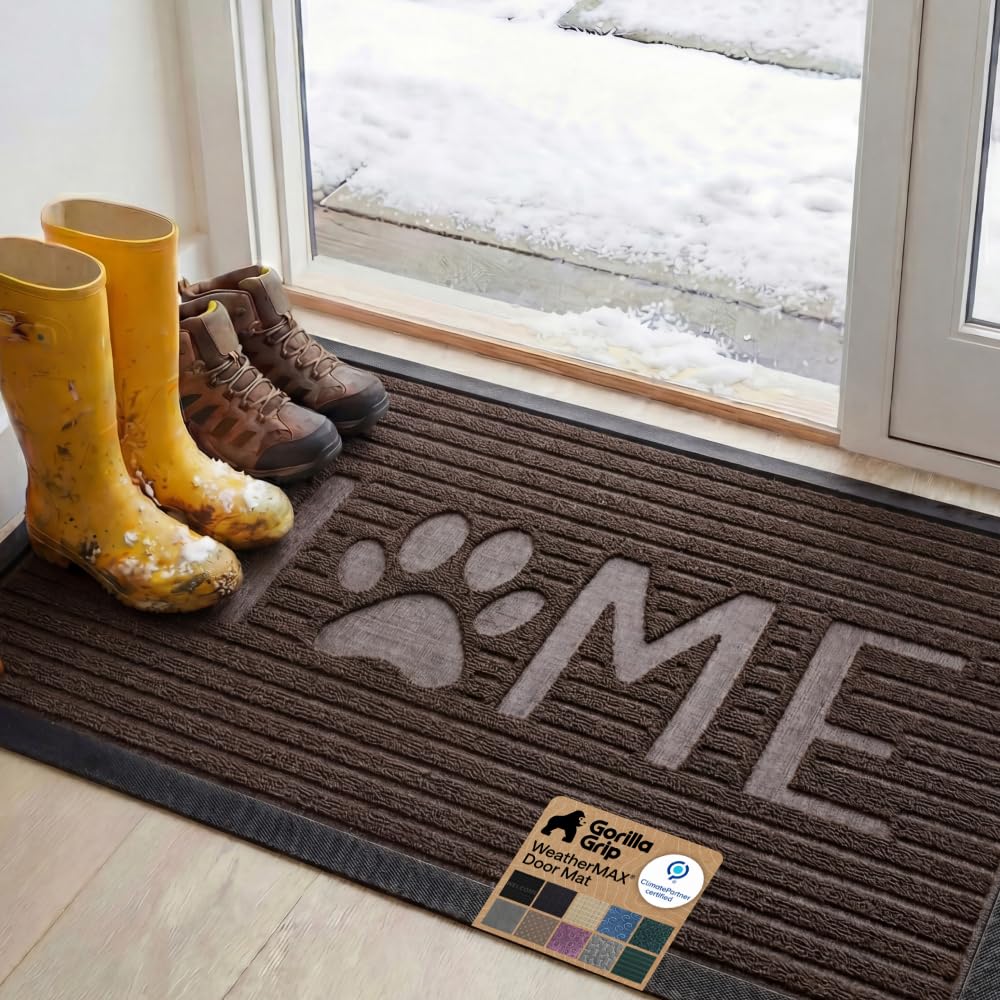 GORILLA GRIP WeatherMAX Door Mat, Indoor and Outdoor Use, Gray Diamond