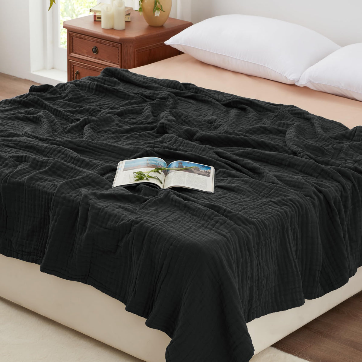 Love's cabin 100% Cotton Muslin Blanket Throw for Couch, Khaki