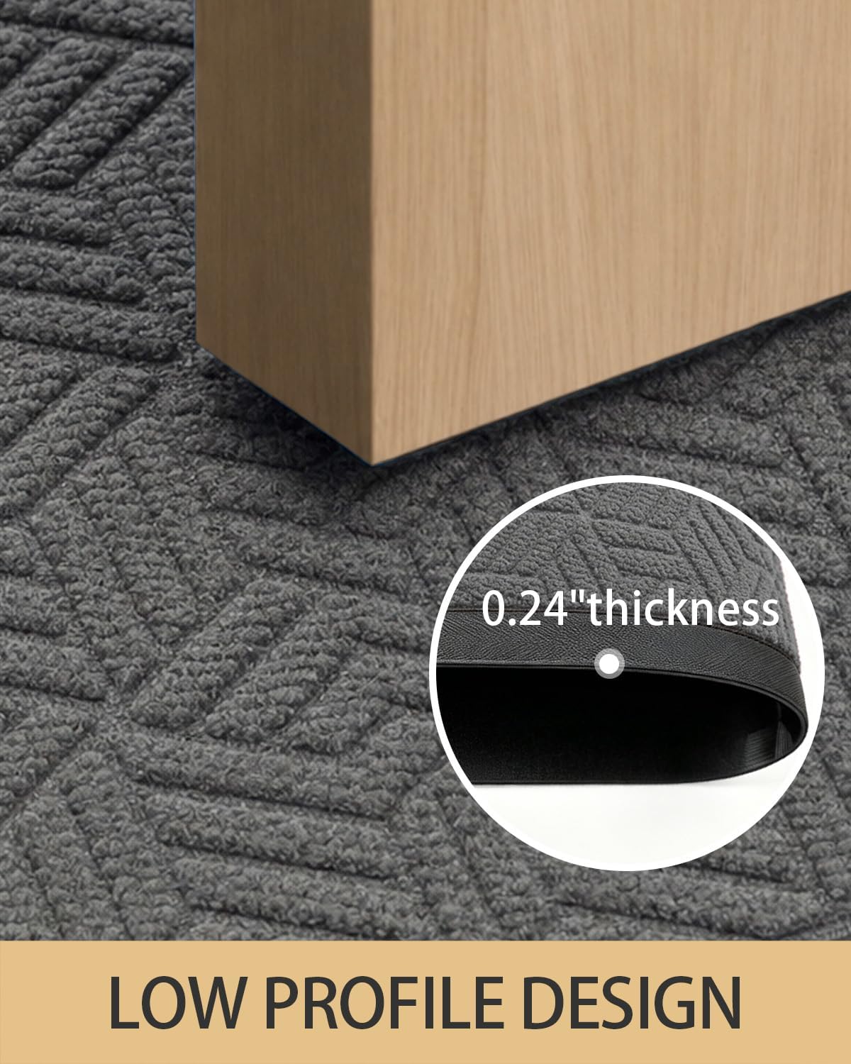 Front Door Mat, 2x3 Non-Slip Indoor Outdoor Entrance Doormat, Grey